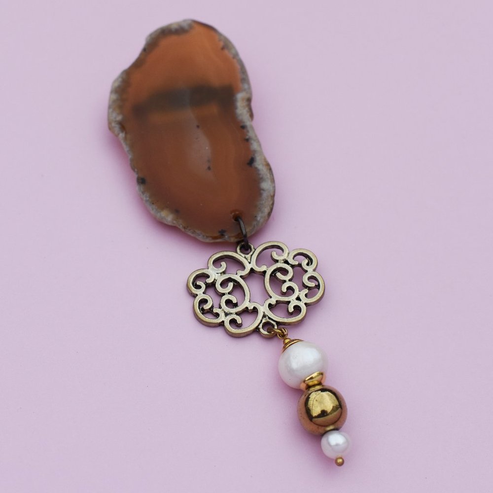 Unusual handmade brooch pin, beaded crystal  brooch